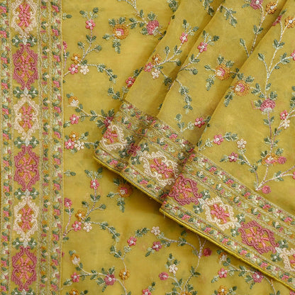Indian Vintage Dupatta Yellow Pure Georgette silk Long Stole Embroidered Scarves Stole Veil Wrap