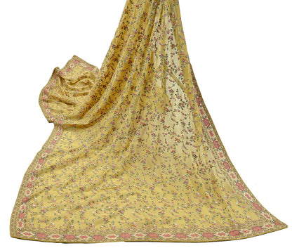 Indian Vintage Dupatta Yellow Pure Georgette silk Long Stole Embroidered Scarves Stole Veil Wrap