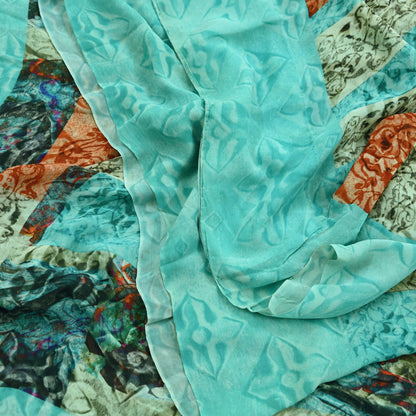 Women Vintage Sari Green Pure Georgette Silk Printed Saree Craft Fabric Sewing 5Yard Soft Light Dress Making Floral