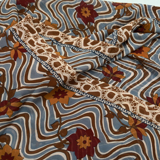 Indian Vintage Sari Beige Pure Georgette Silk Printed Sarees 5Yd Craft Fabric Sewing Quilting Dress making Crafting Quilting Upcycle