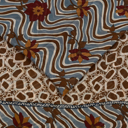 Indian Vintage Sari Beige Pure Georgette Silk Printed Sarees 5Yd Craft Fabric Sewing Quilting Dress making Crafting Quilting Upcycle
