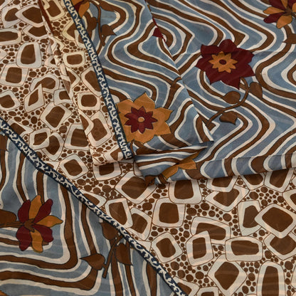 Indian Vintage Sari Beige Pure Georgette Silk Printed Sarees 5Yd Craft Fabric Sewing Quilting Dress making Crafting Quilting Upcycle