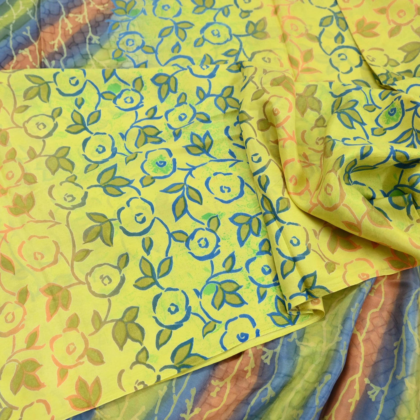 Indian Vintage Sari Yellow 100% Pure Silk Printed Sarees Craft Fabric 5yd Sewing DressMaking Soft Abstract Dress making Quilting Crafting