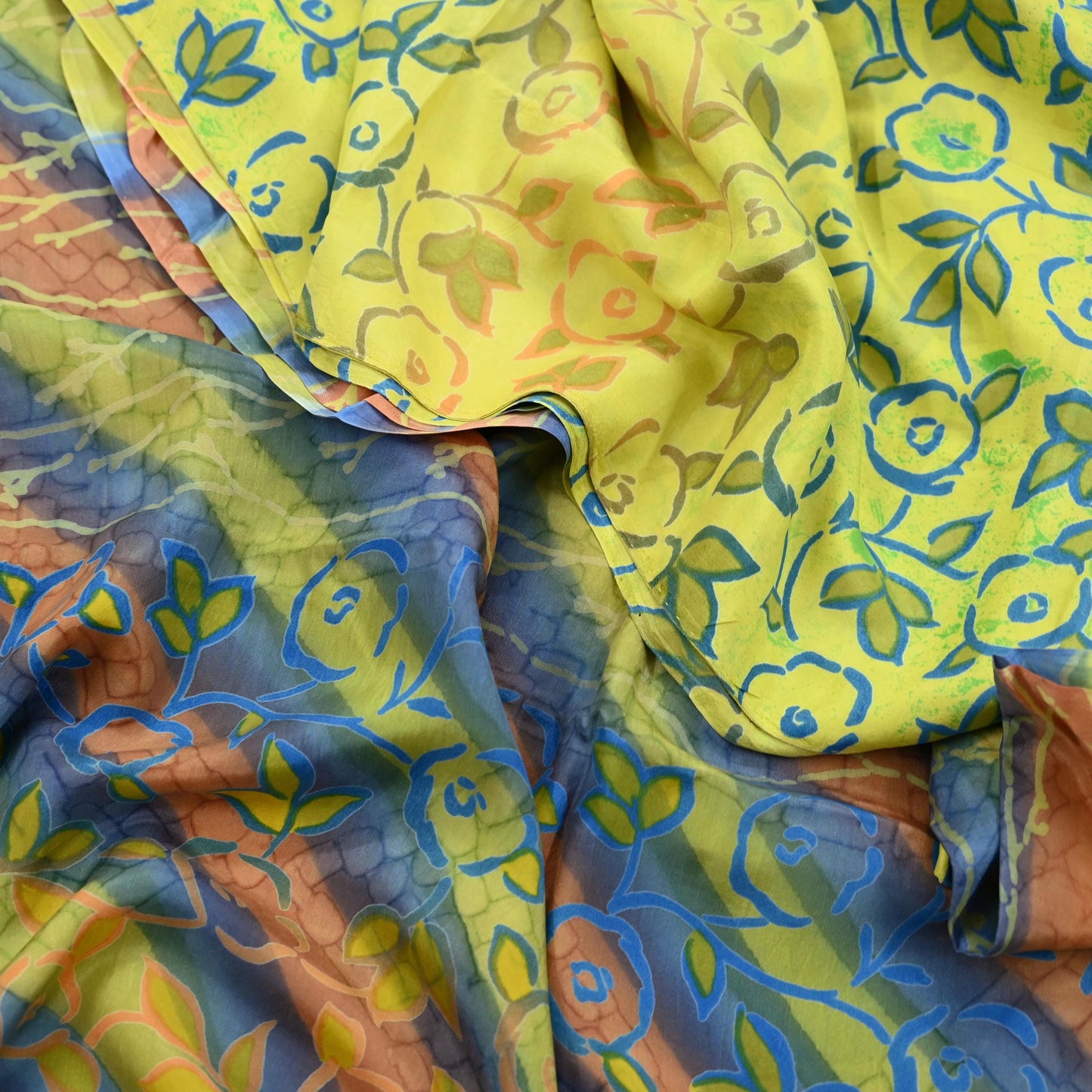 Indian Vintage Sari Yellow 100% Pure Silk Printed Sarees Craft Fabric 5yd Sewing DressMaking Soft Abstract Dress making Quilting Crafting