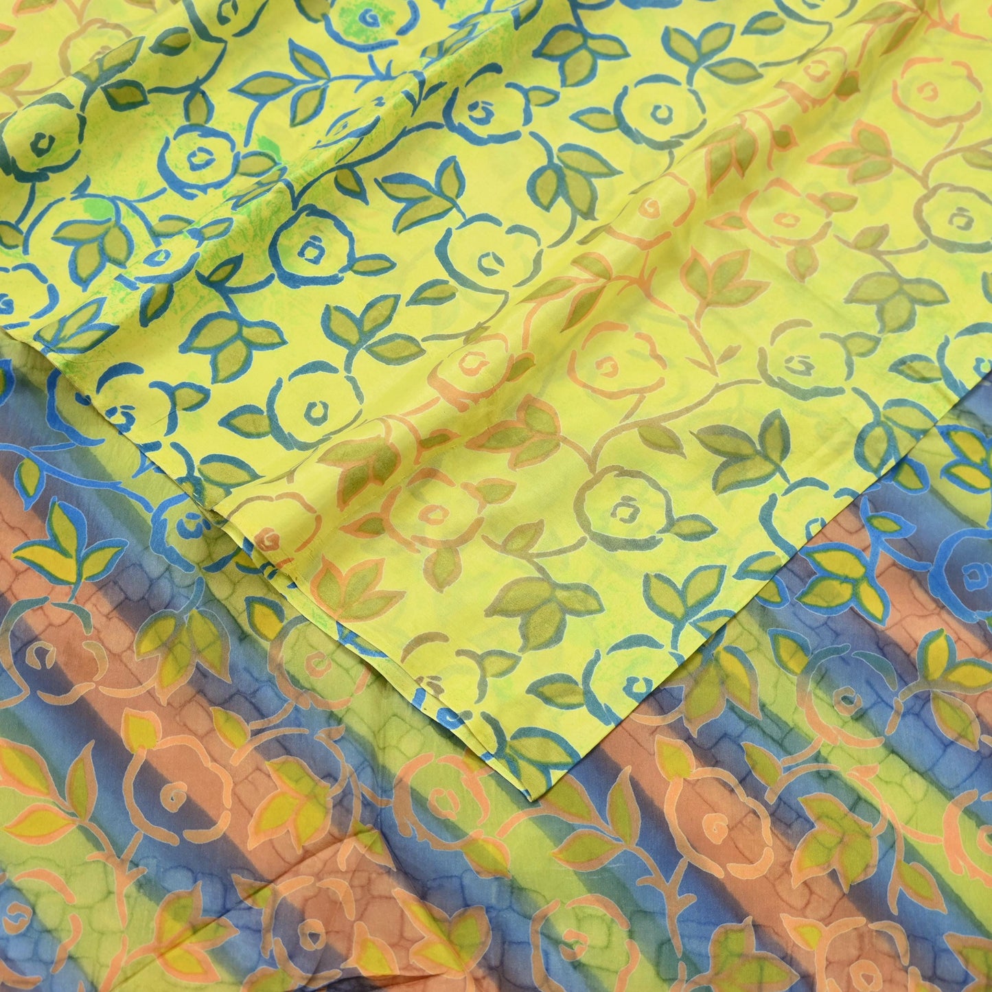 Indian Vintage Sari Yellow 100% Pure Silk Printed Sarees Craft Fabric 5yd Sewing DressMaking Soft Abstract Dress making Quilting Crafting
