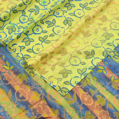 Indian Vintage Sari Yellow 100% Pure Silk Printed Sarees Craft Fabric 5yd Sewing DressMaking Soft Abstract Dress making Quilting Crafting