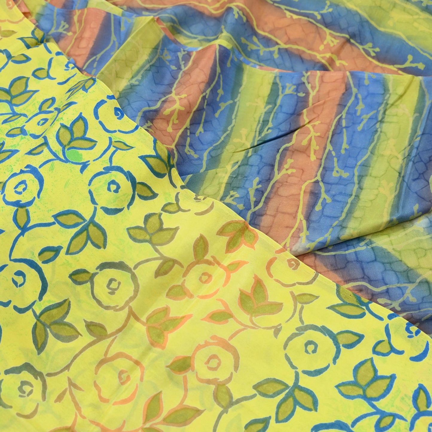 Indian Vintage Sari Yellow 100% Pure Silk Printed Sarees Craft Fabric 5yd Sewing DressMaking Soft Abstract Dress making Quilting Crafting