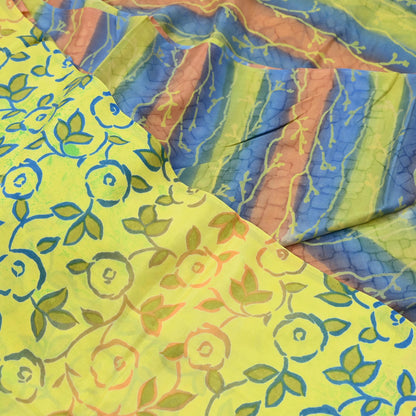 Indian Vintage Sari Yellow 100% Pure Silk Printed Sarees Craft Fabric 5yd Sewing DressMaking Soft Abstract Dress making Quilting Crafting