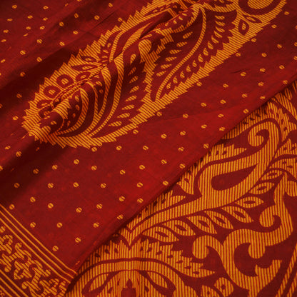 Indian Vintage Red Saree Printed Pure Cotton Indian Sari Craft Fabric Soft 5Yd Sewing Sarong Wrap Boho Floral Quilting Crafting Upcycle