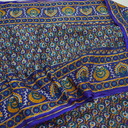 Indian Vintage Sari Black & Purple 100% Pure Silk Printed Saree 5yard Sewing Craft Fabric DressMaking Soft Floral