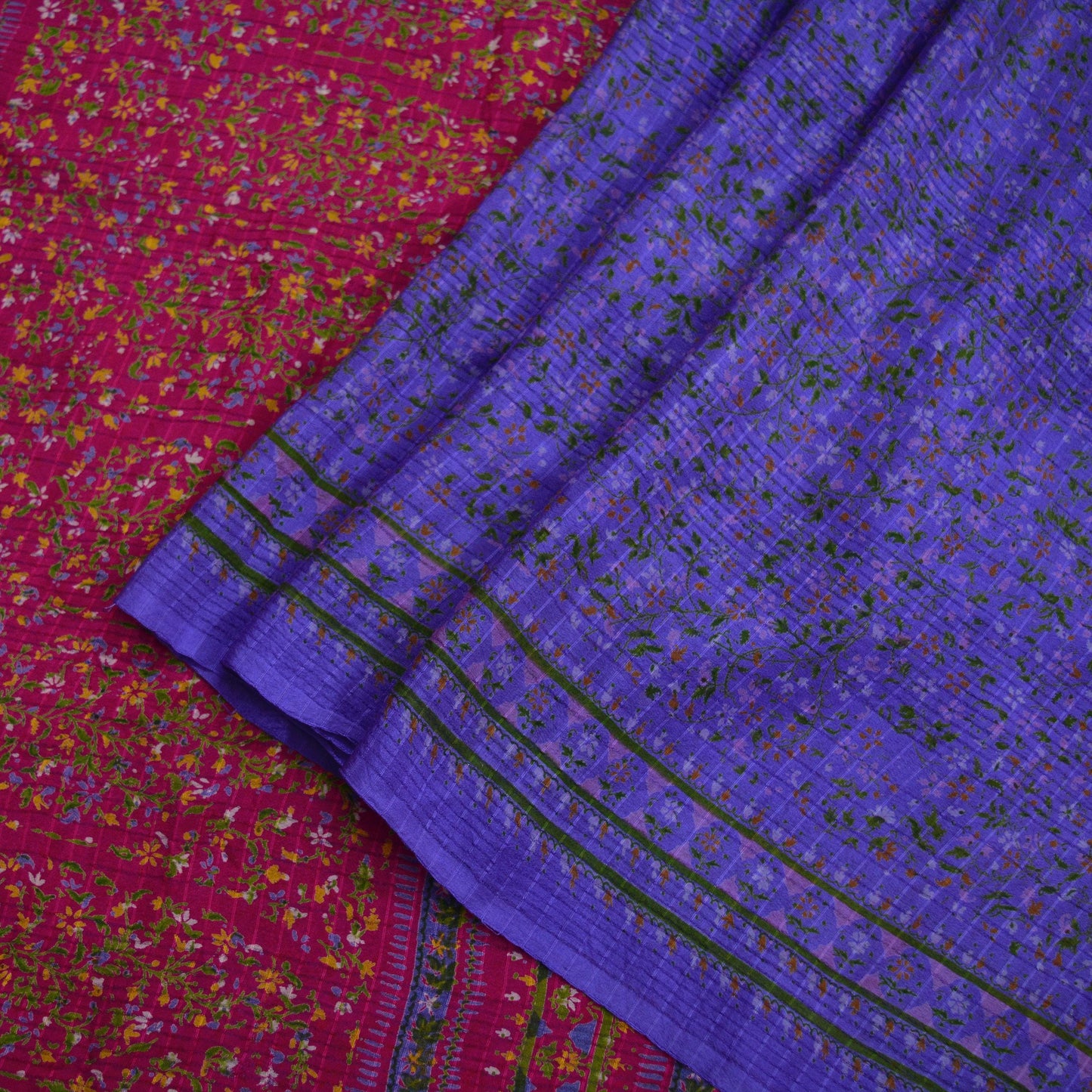 Indian Vintage Sari Purple & Pink 100% Pure Silk Printed Sarees Craft Fabric 5yd Sewing DressMaking Soft Floral Crafting Quilting Upcycle