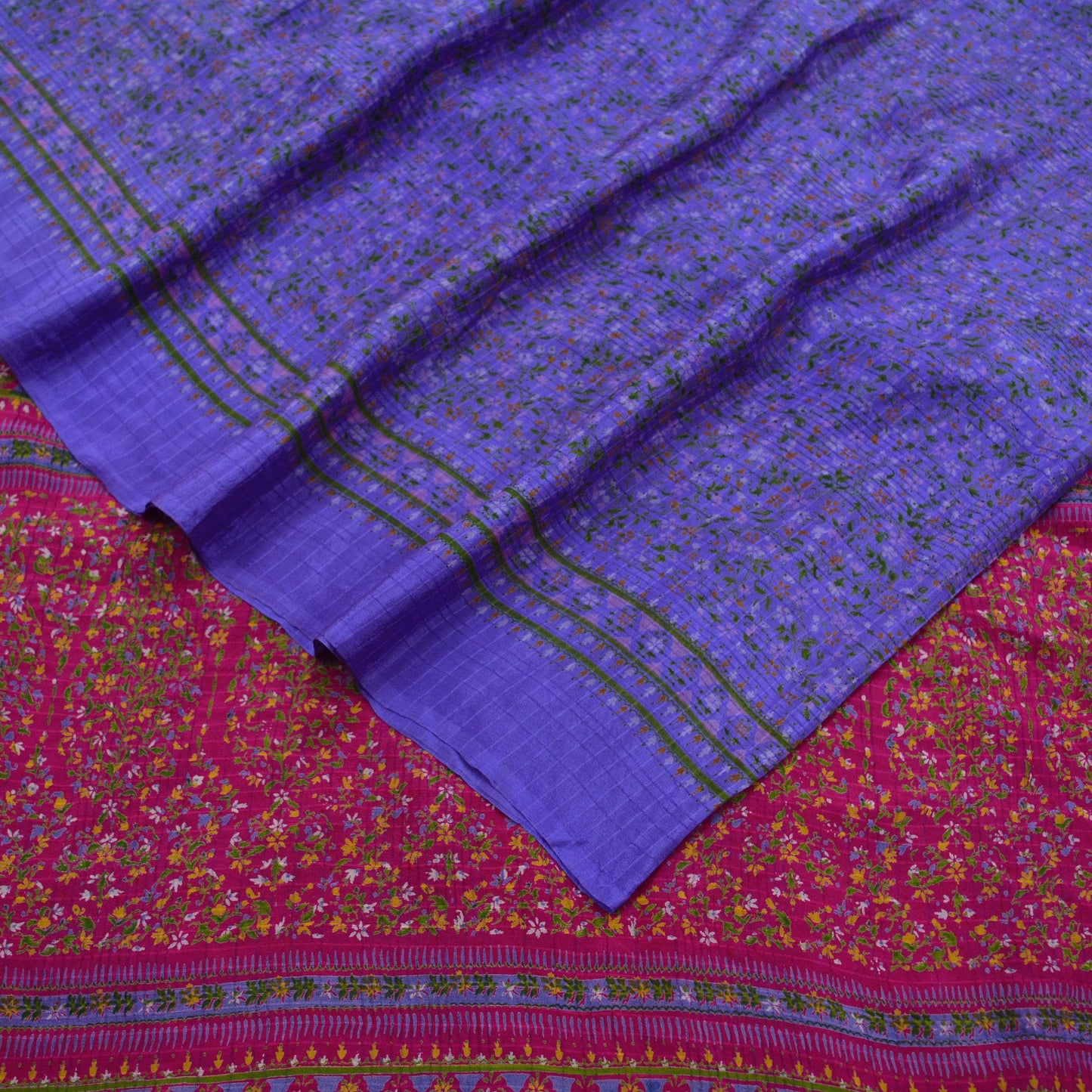 Indian Vintage Sari Purple & Pink 100% Pure Silk Printed Sarees Craft Fabric 5yd Sewing DressMaking Soft Floral Crafting Quilting Upcycle