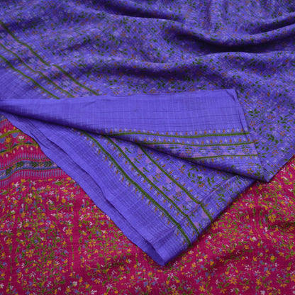 Indian Vintage Sari Purple & Pink 100% Pure Silk Printed Sarees Craft Fabric 5yd Sewing DressMaking Soft Floral Crafting Quilting Upcycle