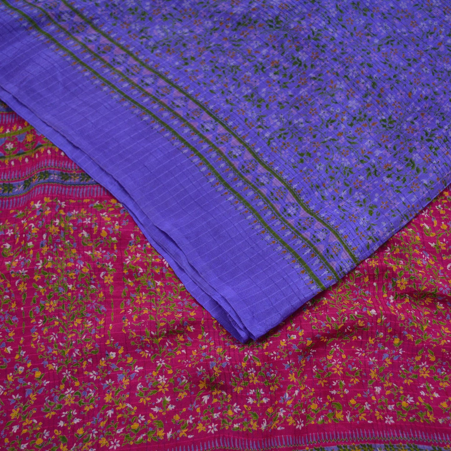 Indian Vintage Sari Purple & Pink 100% Pure Silk Printed Sarees Craft Fabric 5yd Sewing DressMaking Soft Floral Crafting Quilting Upcycle