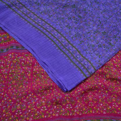 Indian Vintage Sari Purple & Pink 100% Pure Silk Printed Sarees Craft Fabric 5yd Sewing DressMaking Soft Floral Crafting Quilting Upcycle