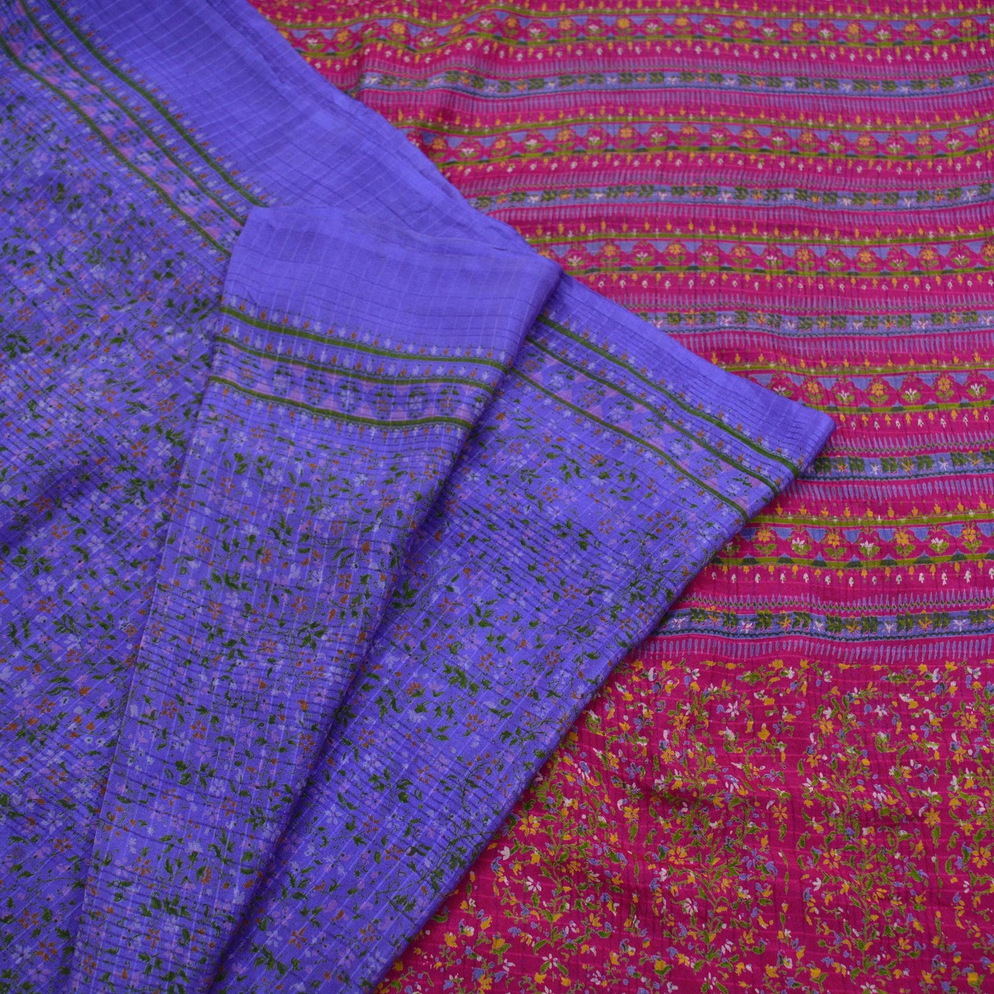 Indian Vintage Sari Purple & Pink 100% Pure Silk Printed Sarees Craft Fabric 5yd Sewing DressMaking Soft Floral Crafting Quilting Upcycle