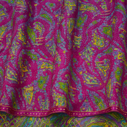 Indian Vintage Sari Pink & Green Pure Silk Printed Sarees 5yd Sewing Craft Fabric Dress Making Soft Floral Ethnic Crafting Quilting Upcycle