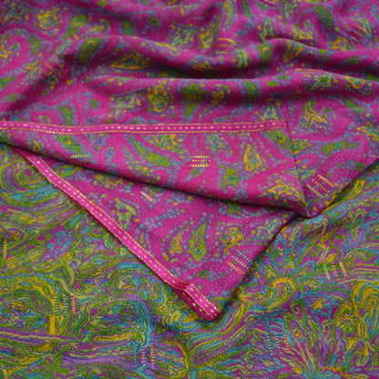 Indian Vintage Sari Pink & Green Pure Silk Printed Sarees 5yd Sewing Craft Fabric Dress Making Soft Floral Ethnic Crafting Quilting Upcycle