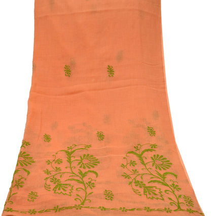 Indian Vintage Orange Dupatta Long Stole Pure Cotton Handmade Chikankari Scarves Veil Scarf Wrap Hippie Boho Soft