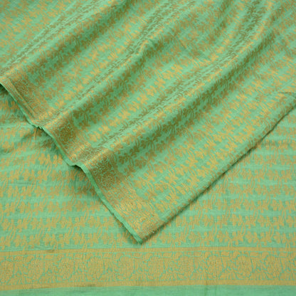 Indian Vintage Green Dupatta Long Stole Woven Cotton Scarves Veil Golden Zari Soft Floral Design