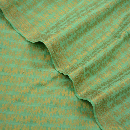 Indian Vintage Green Dupatta Long Stole Woven Cotton Scarves Veil Golden Zari Soft Floral Design