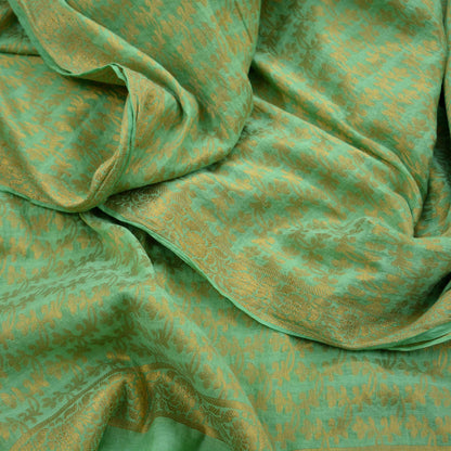 Indian Vintage Green Dupatta Long Stole Woven Cotton Scarves Veil Golden Zari Soft Floral Design