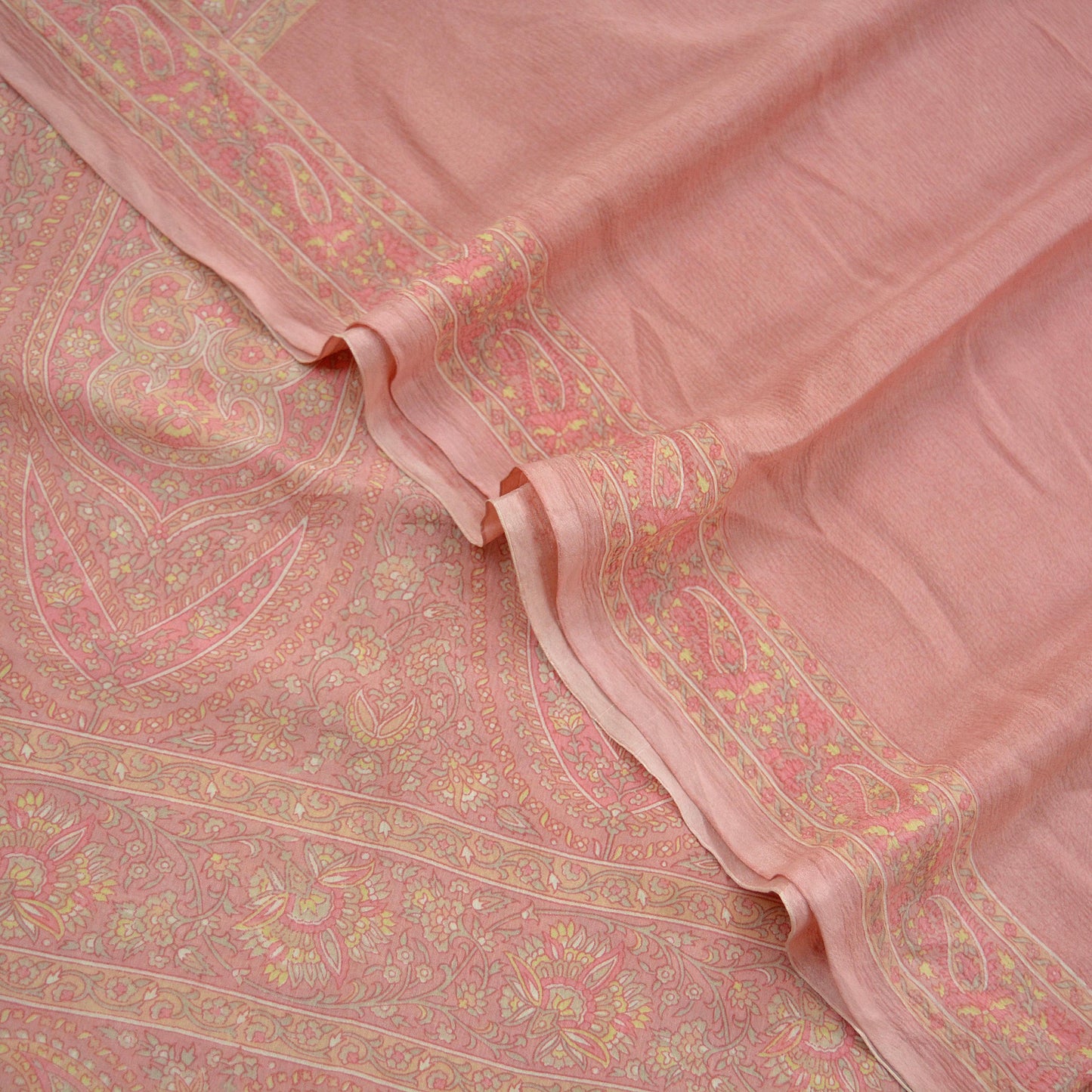 Women Indian Vintage Dupatta Peach Long Stole Pure silk Printed Dupatta Veil Scarves soft Boho Wrap Dressmaking Floral Design