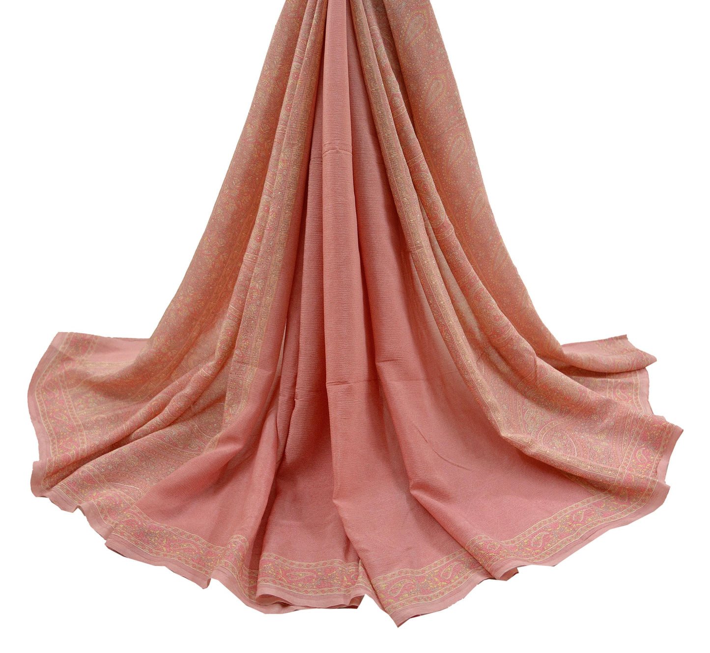 Women Indian Vintage Dupatta Peach Long Stole Pure silk Printed Dupatta Veil Scarves soft Boho Wrap Dressmaking Floral Design