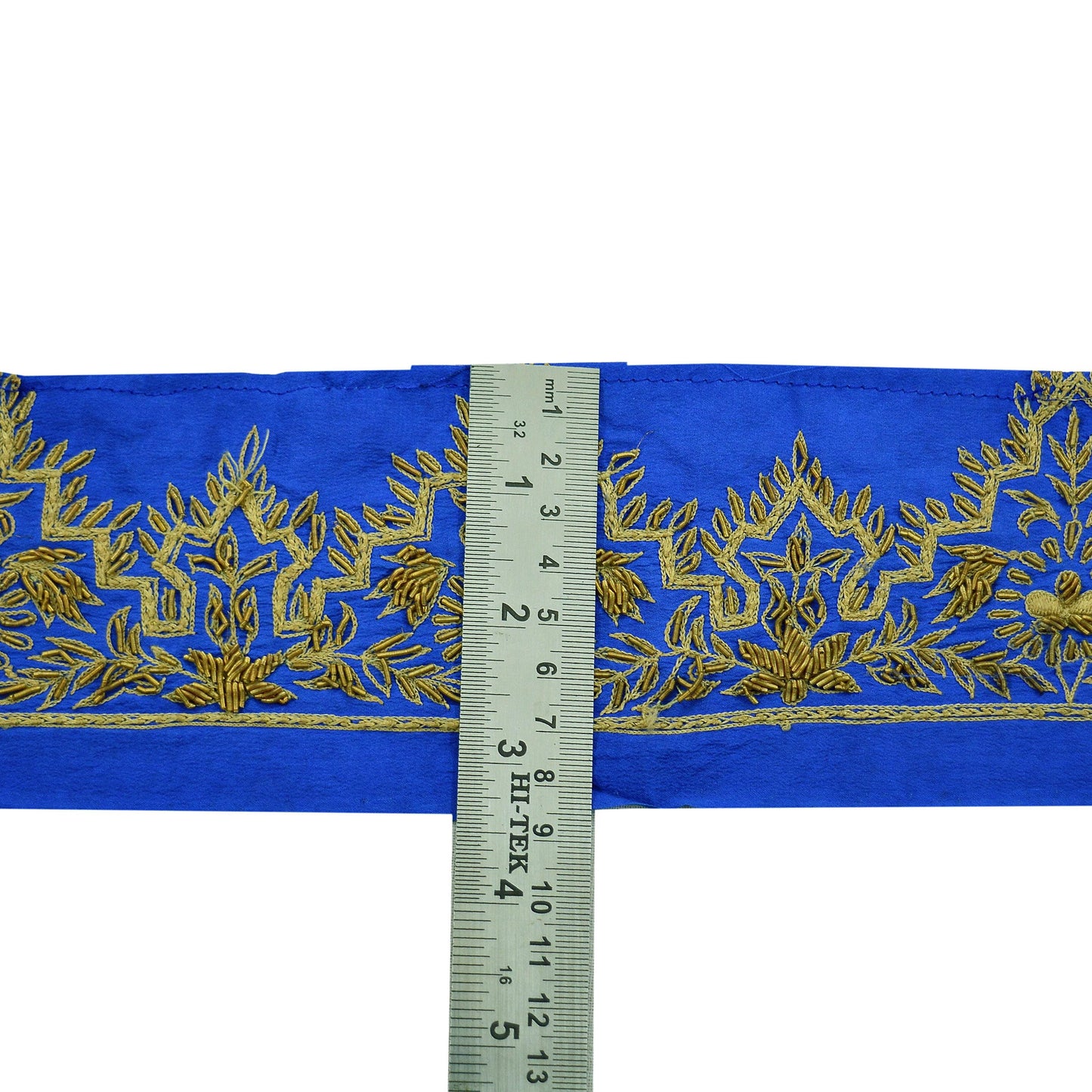 Indian Vintage Blue Sari Border Hand Embroidered 1yd Craft Trim Lace Sewing Sari Ribbon Pure Crepe silk  Zardozi/Dabka Zari