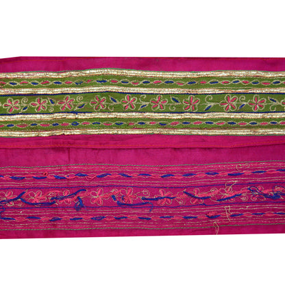 Indian Vintage Pink Saree Border Hand Embroidered Gota Patti 1yd Craft Trim Lace Sewing Sari Ribbon Pure silk