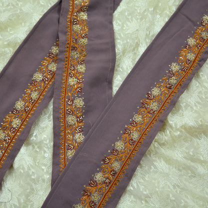 Indian Vintage Purple Sari Border Hand Embroidered 1yd Craft Trim Lace Sewing Sari Ribbon Pure Crepe silk  Zardozi/Dabka Zari