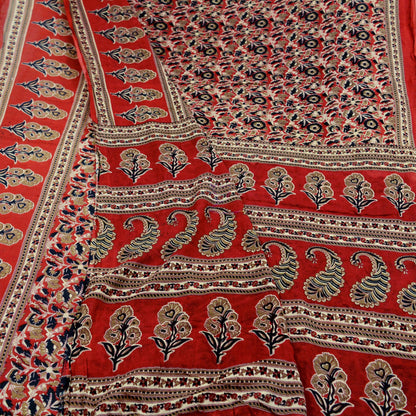 Indian Vintage Red Saree Printed Pure Cotton Sari Craft Fabric Soft 5Yd Sewing Sarong Wrap Boho Quilting Crafting Upcycle Dress making