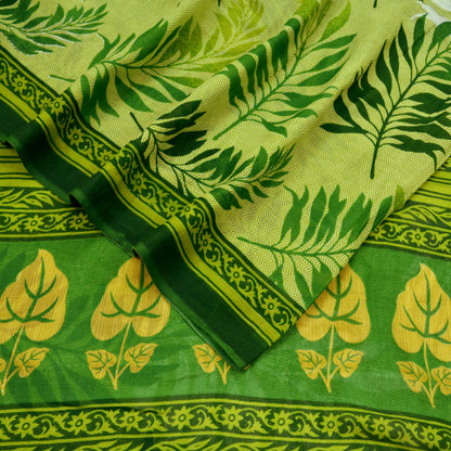 Indian Vintage Green Saree Printed Pure Cotton Sari Craft Fabric Soft 5Yd Sewing Sarong Wrap Boho Floral Dress making Crafting Quilting