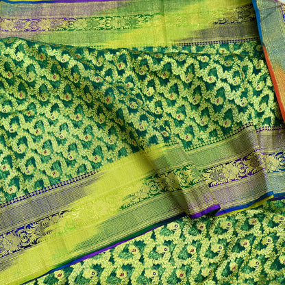 Indian Vintage Sari Heavy Green Pure Organza Silk Woven Brocade Banarasi Sarees Zari 5Yd Ethnic Fabric Dress Making Wedding Sarees