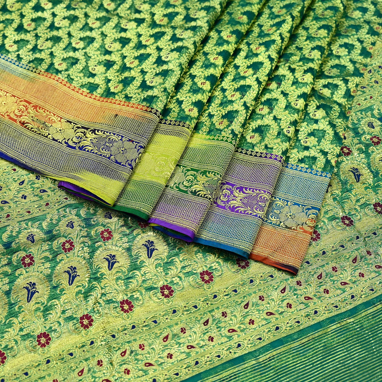Indian Vintage Sari Heavy Green Pure Organza Silk Woven Brocade Banarasi Sarees Zari 5Yd Ethnic Fabric Dress Making Wedding Sarees