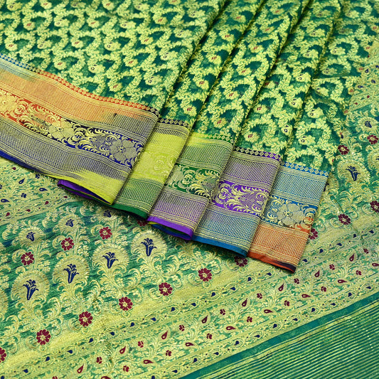 Indian Vintage Sari Heavy Green Pure Organza Silk Woven Brocade Banarasi Sarees Zari 5Yd Ethnic Fabric Dress Making Wedding Sarees