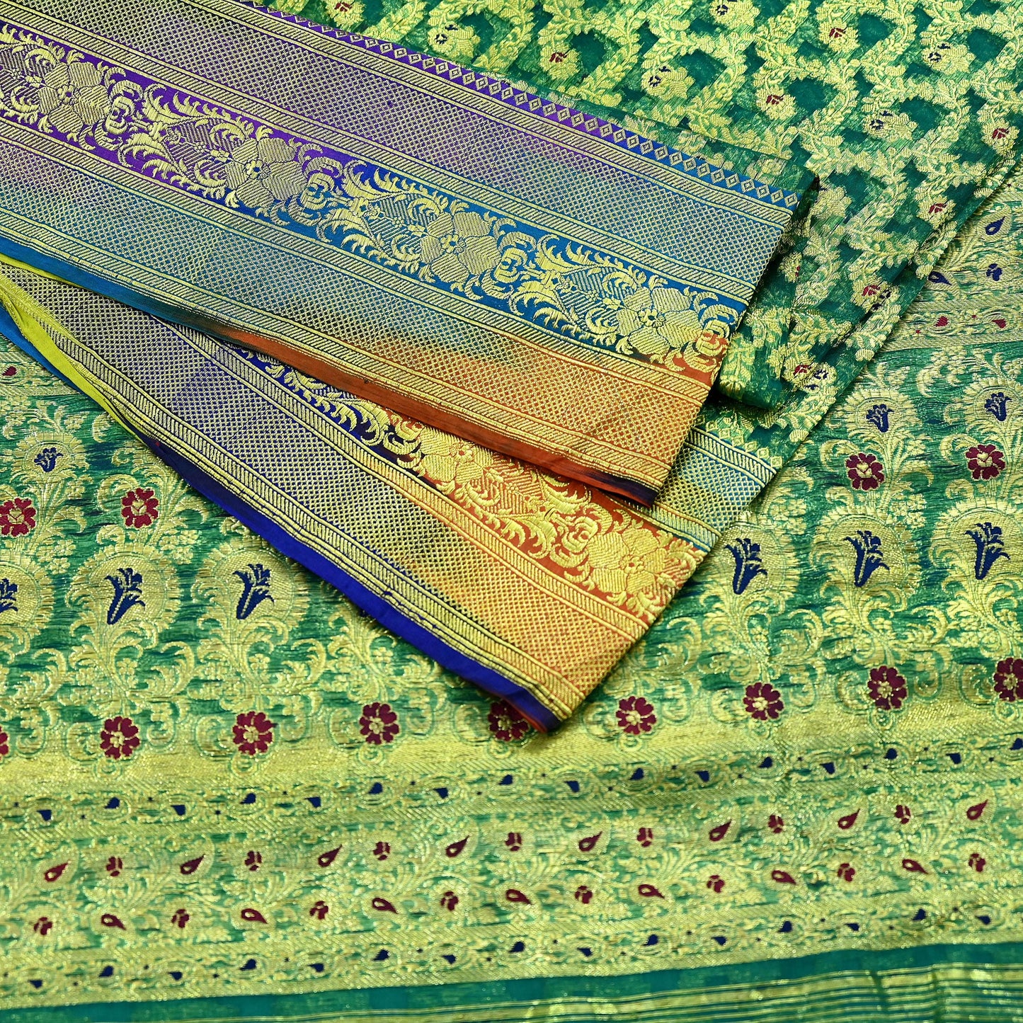 Indian Vintage Sari Heavy Green Pure Organza Silk Woven Brocade Banarasi Sarees Zari 5Yd Ethnic Fabric Dress Making Wedding Sarees