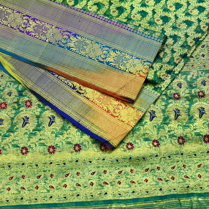 Indian Vintage Sari Heavy Green Pure Organza Silk Woven Brocade Banarasi Sarees Zari 5Yd Ethnic Fabric Dress Making Wedding Sarees