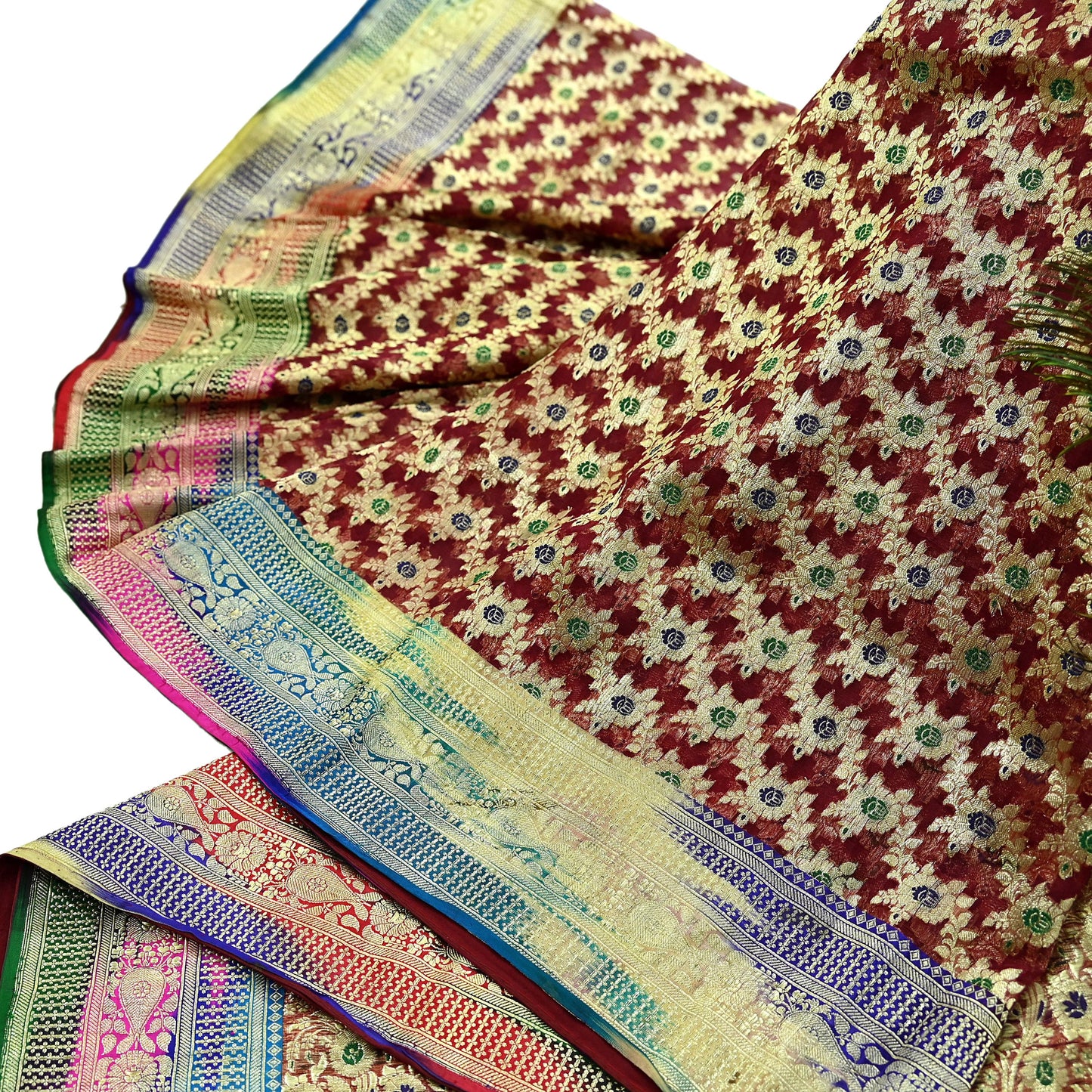Indian Vintage Sari Heavy Maroon Pure Organza Silk Woven Brocade Banarasi Sarees Zari 5Yd Ethnic Fabric Dress Making Wedding Sarees