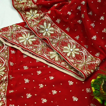 Indian Vintage Heavy Sari Red Pure Georgette Silk Hand Embroidered Sarees Craft Fabric 5Yd Sewing Ethnic Zardozi/dabka zari Wedding sarees