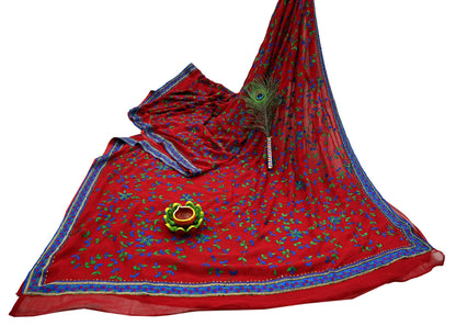 Indian Vintage Heavy Sarees Red Pure Georgette Silk Hand Embroidered Sari Fabric 6Yd Sewing Ethnic Sequins Wedding sarees
