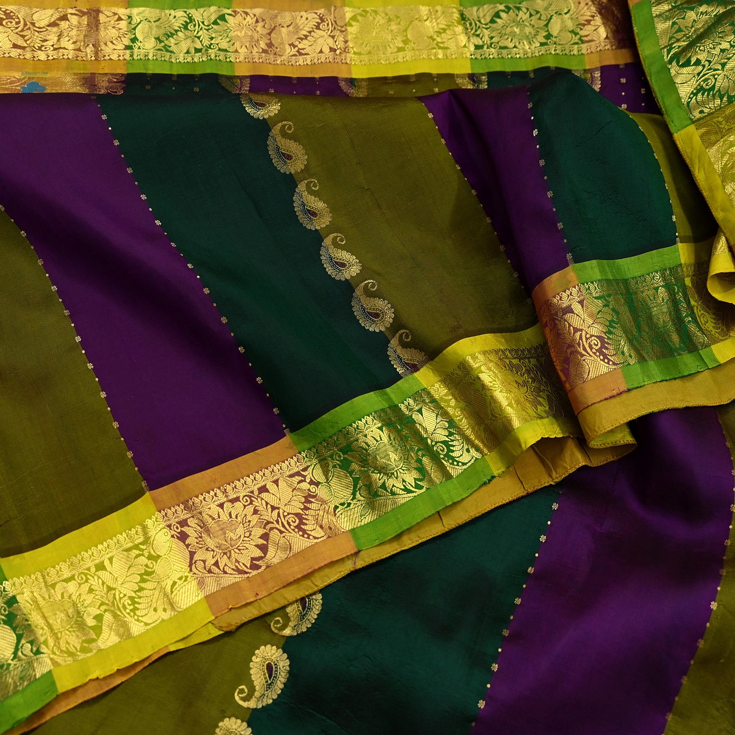 Indian Vintage Heavy Multi Kanjivaram Saree 100% Pure Silk Sari Metallic Golden Zari 5Yd Floral Crafting Dress making