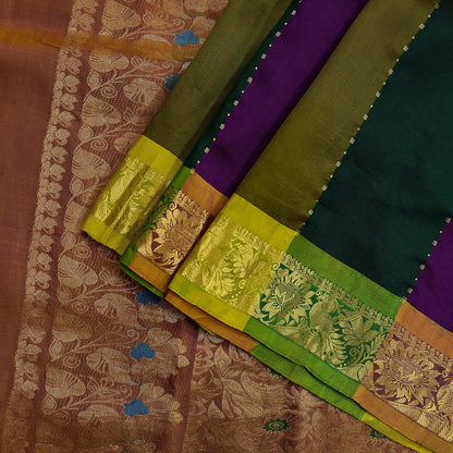 Indian Vintage Heavy Multi Kanjivaram Saree 100% Pure Silk Sari Metallic Golden Zari 5Yd Floral Crafting Dress making