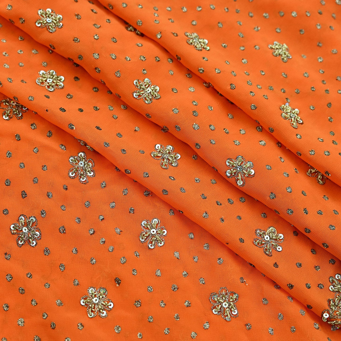 Indian Vintage Heavy Orange Dupatta Pure Georgette Silk Long Stole Hand Embroidered Scarf Zari Zardozi Wedding/ Bridal Veil Hijab