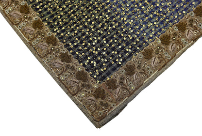 Indian Vintage Heavy Purple Dupatta Blend Georgette Long Stole Hand Embroidered Scarf Zardozi/Dabka Wedding/Bridal Veil Hijab