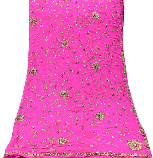 Indian Vintage Heavy Pink Dupatta Pure Georgette Silk Long Stole Hand Embroidered Scarves Scarf Zari Zardozi Bridal/Wedding Veil