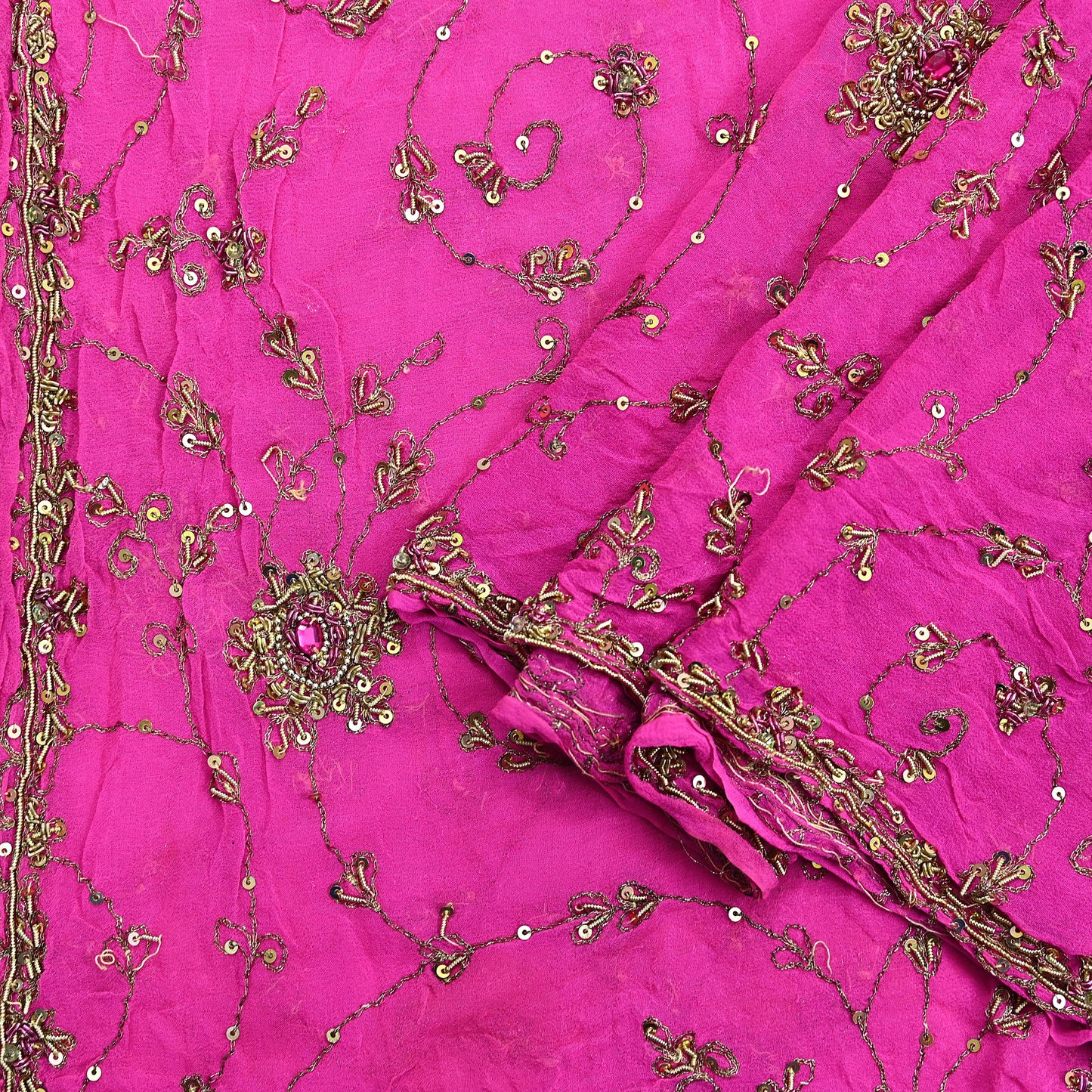 Indian Vintage Heavy Pink Dupatta Pure Georgette Silk Long Stole Hand Embroidered Scarves Scarf Zari Zardozi Bridal/Wedding Veil