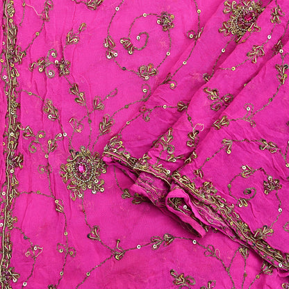 Indian Vintage Heavy Pink Dupatta Pure Georgette Silk Long Stole Hand Embroidered Scarves Scarf Zari Zardozi Bridal/Wedding Veil