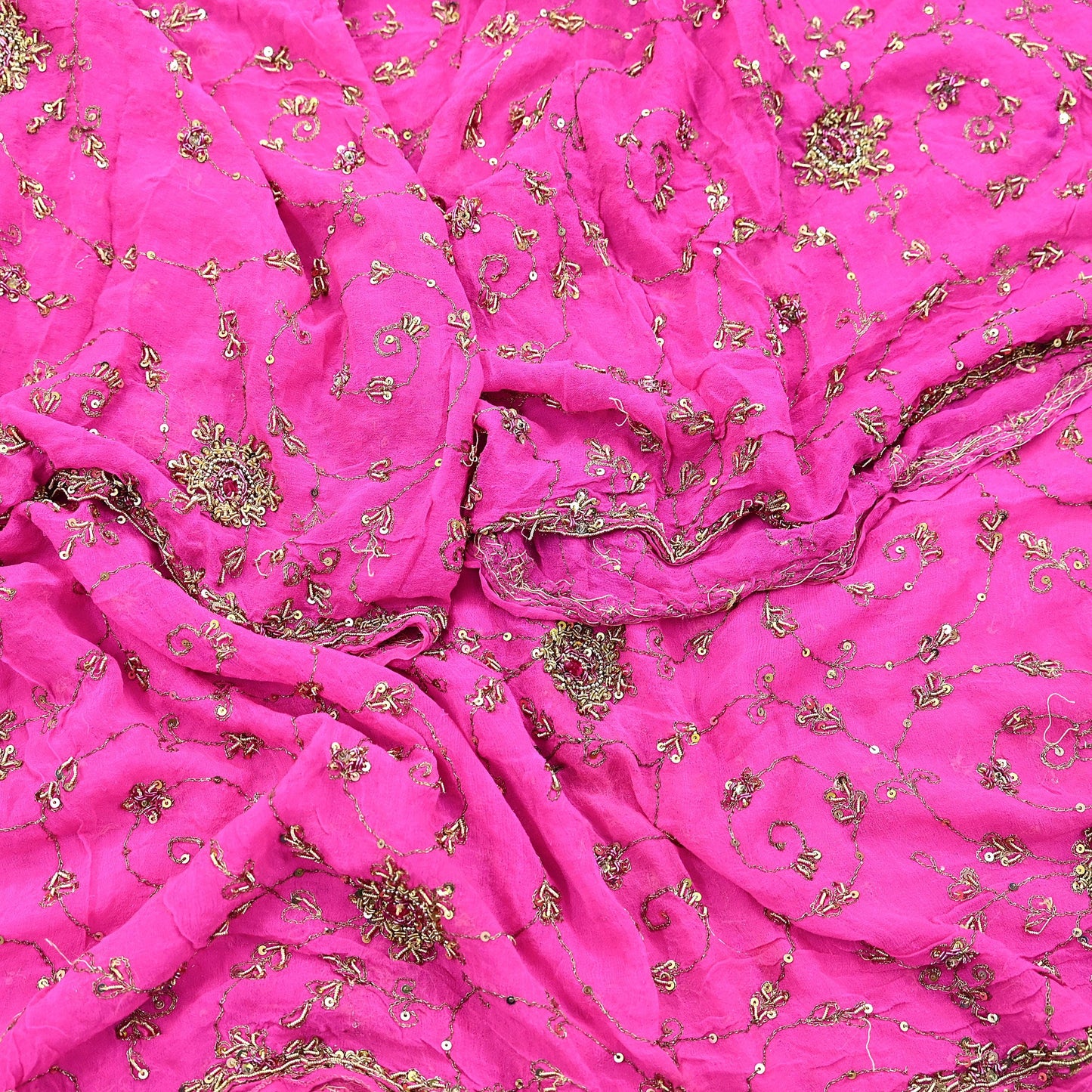 Indian Vintage Heavy Pink Dupatta Pure Georgette Silk Long Stole Hand Embroidered Scarves Scarf Zari Zardozi Bridal/Wedding Veil