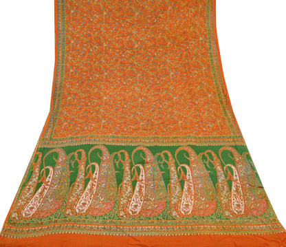 Indian Vintage Sari Orange 100% Pure Silk Printed Saree Craft Fabric 6yd Sewing Dress Making Soft Wrap Paisley Quilting Crafting Upcycle